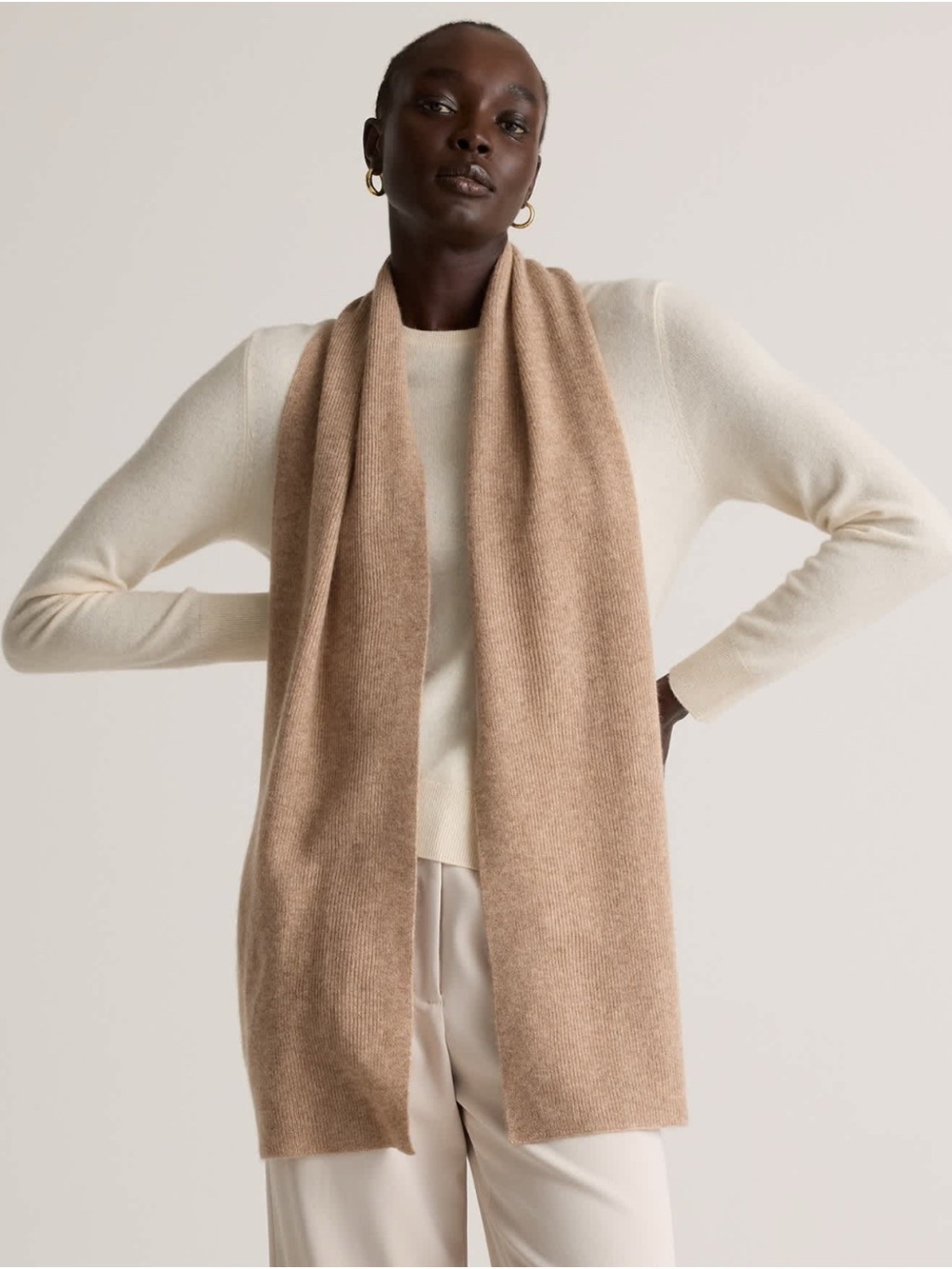 CASHMERE QUINCE NWT Cozy Long Tan Knit Scarf